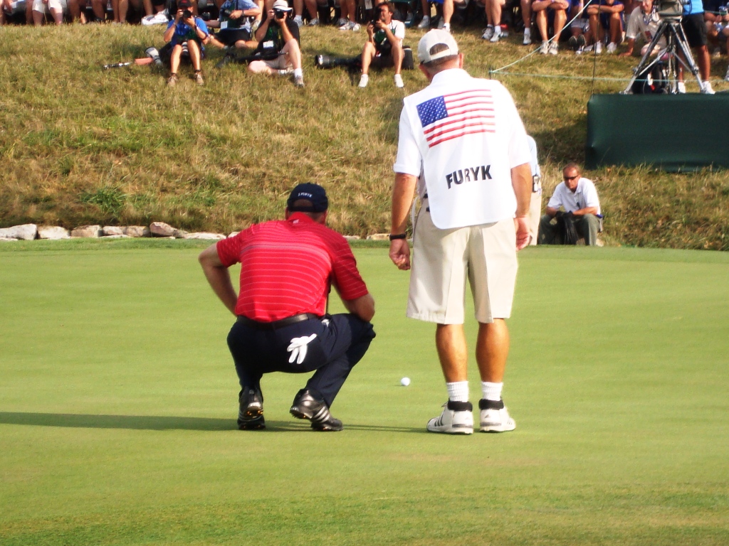 2008 Ryder Cup Valhalla 20.48 Furyk w Fluff on way to victory for USA over Jimenez think 16 hole