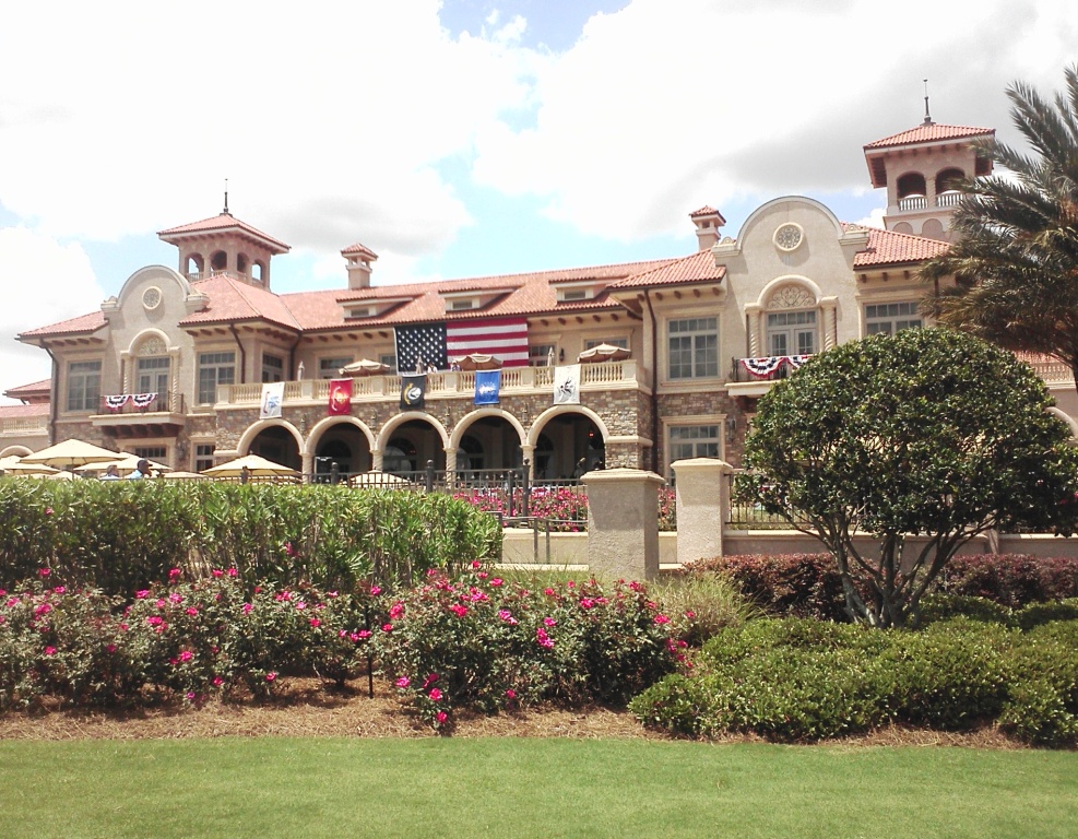 _TPC Clubhouse w American Flag and 45 military banners