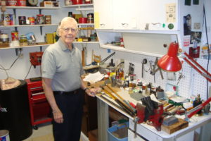 The World of Hickory Golf's most renown hickory-shafted golf club restoration expert Mr. harry Horton at home in his workshop!