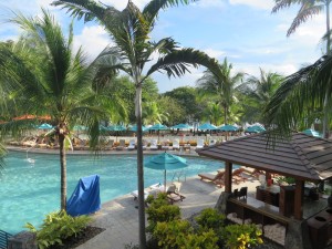 I have counted three pools so far and one bay and one ocean. Plenty of options for swimming. Yes the water is warm, we are in the Tropics!