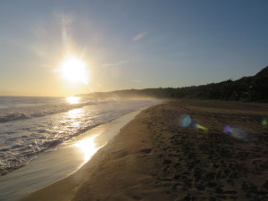 Sunrise along the future golf holes on the beach at Royal Isabela.