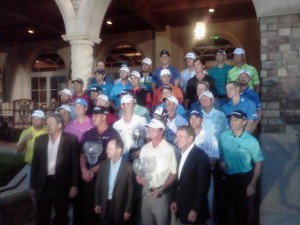 David Brown, front & center, with PGA TOUR Commissioner Tim Finchem (right) & Web.com President Bill Calfee.