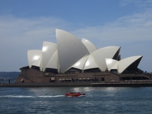 The Sydney Opera House from the deck of the Captain Cook flagship vessel 