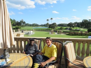Sitting on the patio at TPC Sawgrass with Calvin Peete. It could not have been a more pleasant evening or conversation.