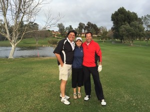 With Jocelyn Kraus and Blake Dobson on the 18th fairway after a challenging and entertaining golfing experience!