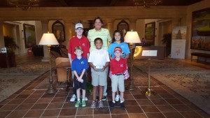 With First Tee participants Janie (R), Danny (L) and in the first row Landon (blue), Nicholas (yellow) and Rece (red). I am a big kid at heart for sure! 