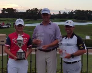 Emiliano Grillo (L), Patton Kizzire (C) and Chez Reavie (R) with the hardware they earned this week!