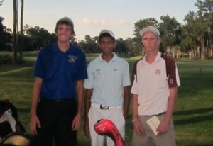  Palatka's Michael Farley (L) and Ponte Vedra's Anthony Scolapio (C) with St. Augustine golfer (R).